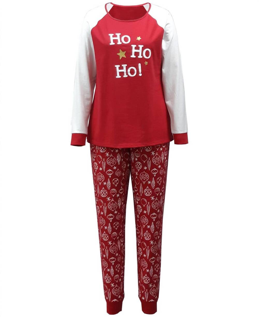 NEW FAMILY PJS women's sleepwear ornament print pajama set in white/red